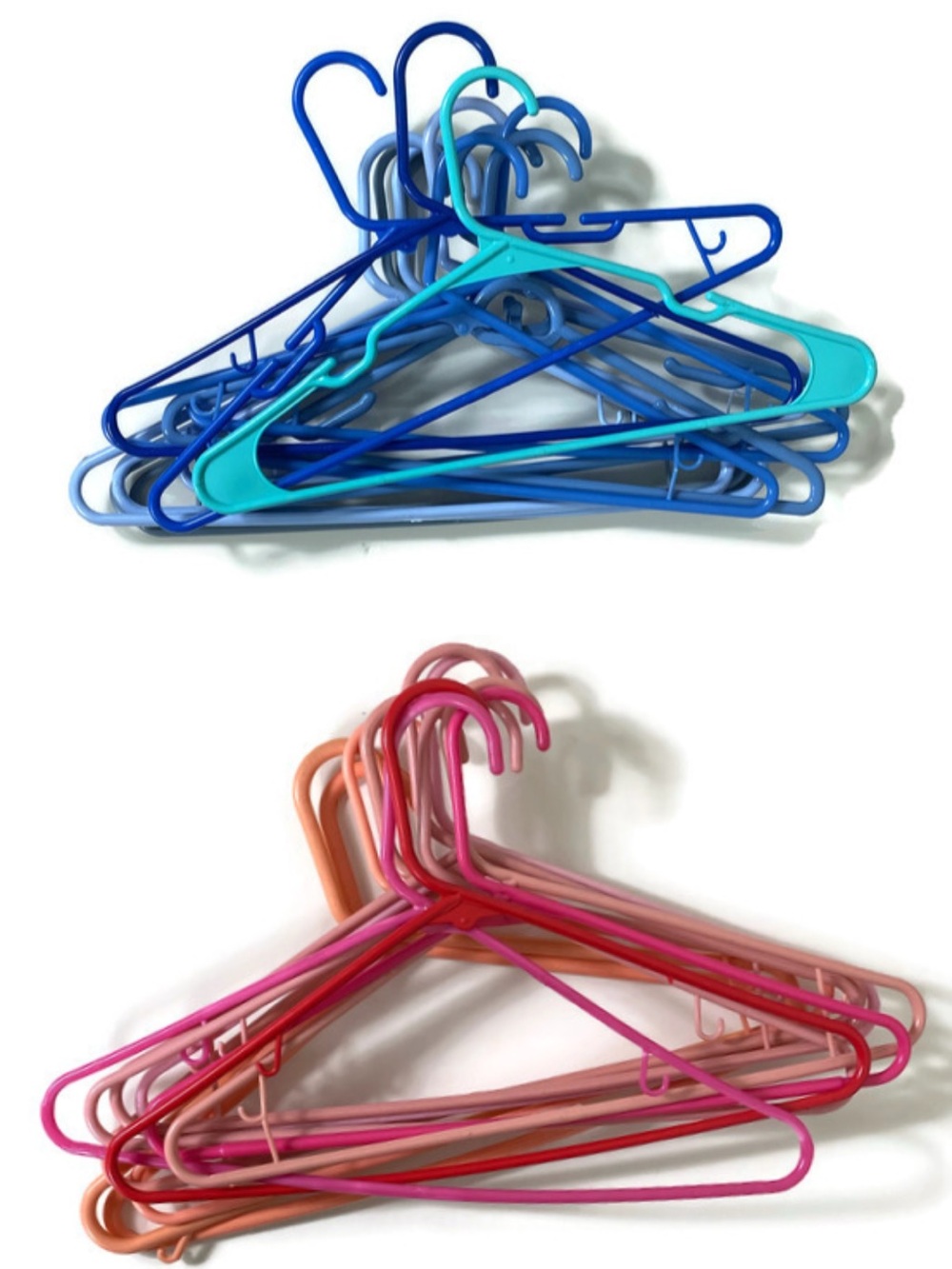 Mixed set of 23 Plastic Hangers Clothing Hangers Pink Blue Tones